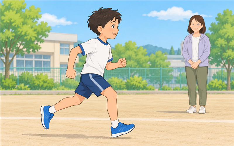 腕を前後に動かして走る小学生のイラスト