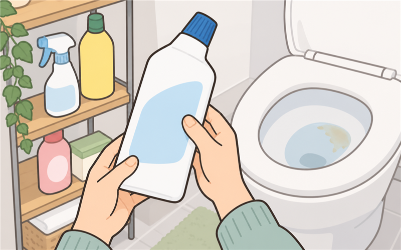 汚れを確認して洗剤を一つ手に取る手元のイラスト